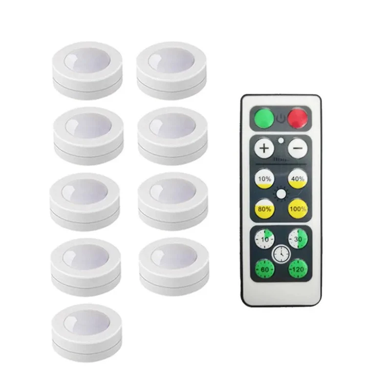 Battery Operated Under Cabinet LED Puck Light - Remote Control, Adjustable Brightness
