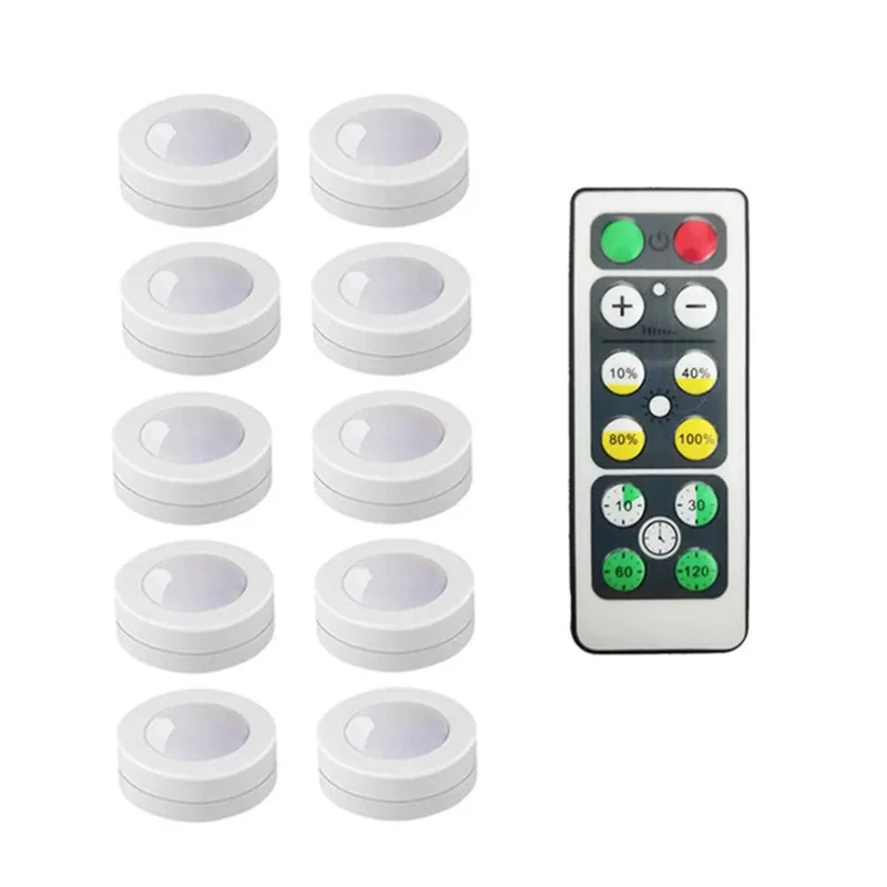 Battery Operated Under Cabinet LED Puck Light - Remote Control, Adjustable Brightness