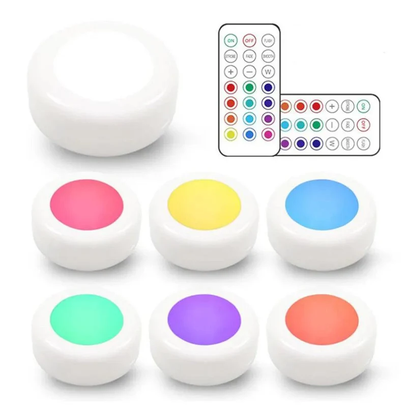RGBW Battery Operated Under Cabinet LED Puck Light - Remote Control, Dual Size Options