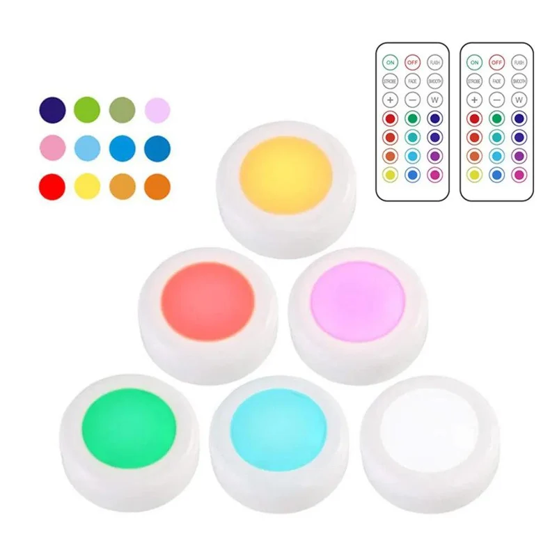 RGBW Battery Operated Under Cabinet LED Puck Light - Remote Control, Dual Size Options