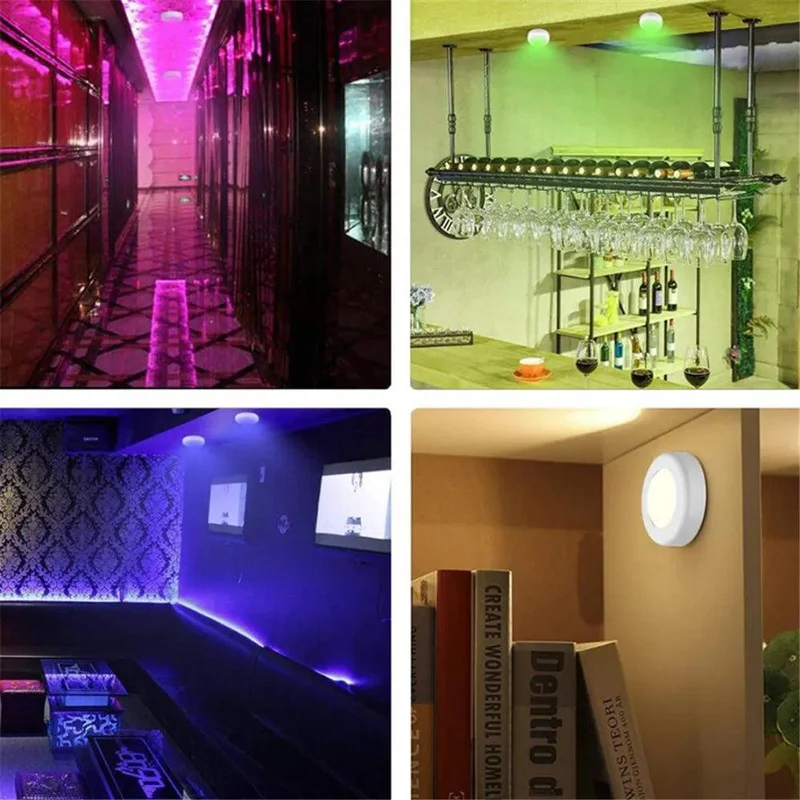 RGBW Battery Operated Under Cabinet LED Puck Light - Remote Control, Dual Size Options