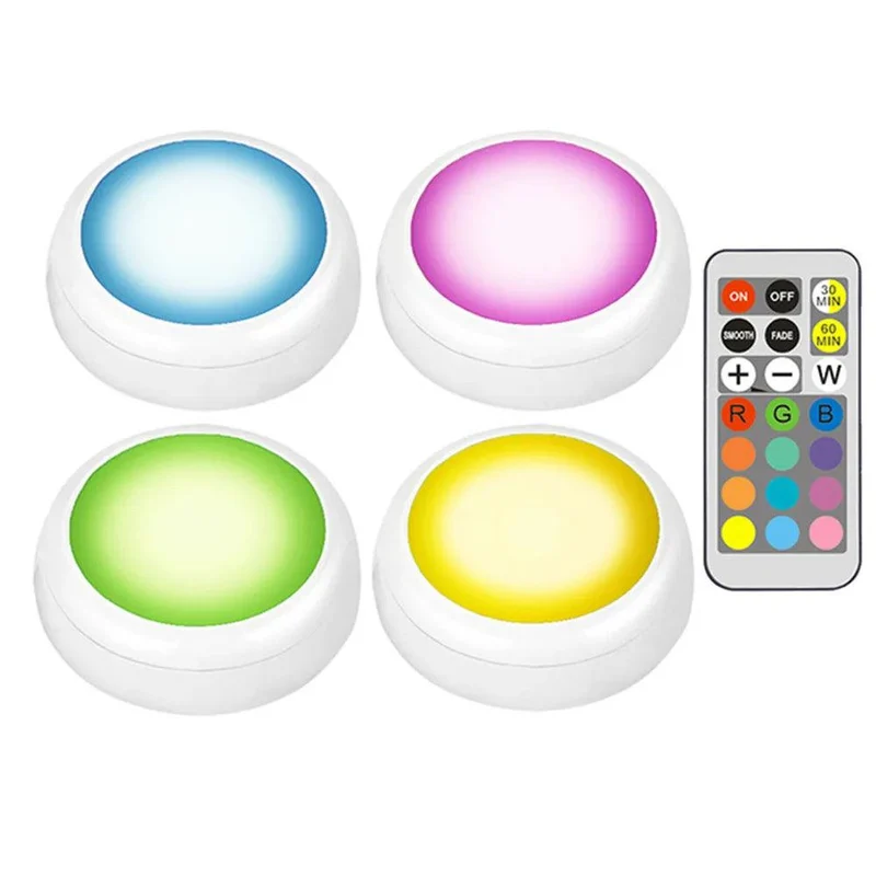 RGBW Battery Operated Under Cabinet LED Puck Light - Remote Control, Dual Size Options