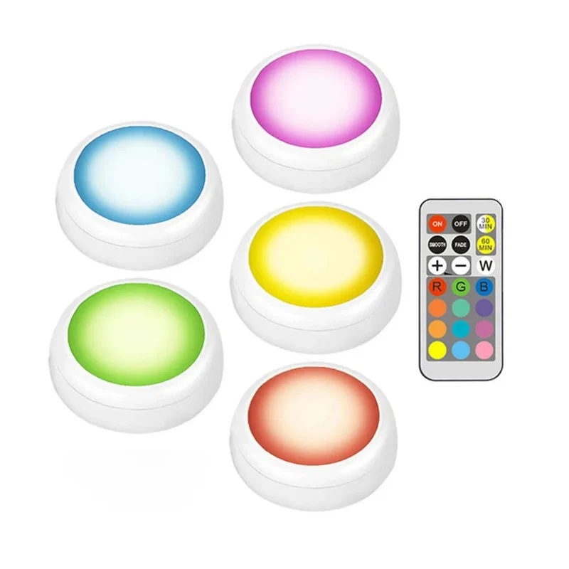RGBW Battery Operated Under Cabinet LED Puck Light - Remote Control, Dual Size Options