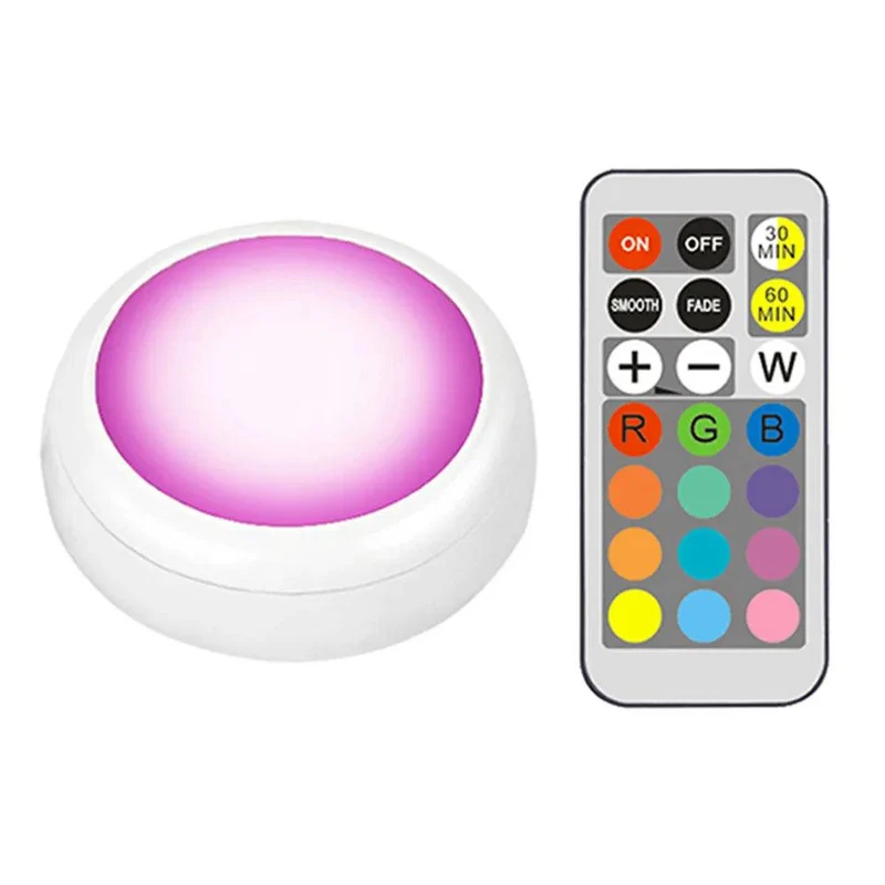 RGBW Battery Operated Under Cabinet LED Puck Light - Remote Control, Dual Size Options