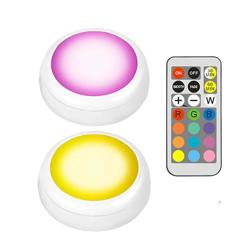 RGBW Battery Operated Under Cabinet LED Puck Light - Remote Control, Dual Size Options