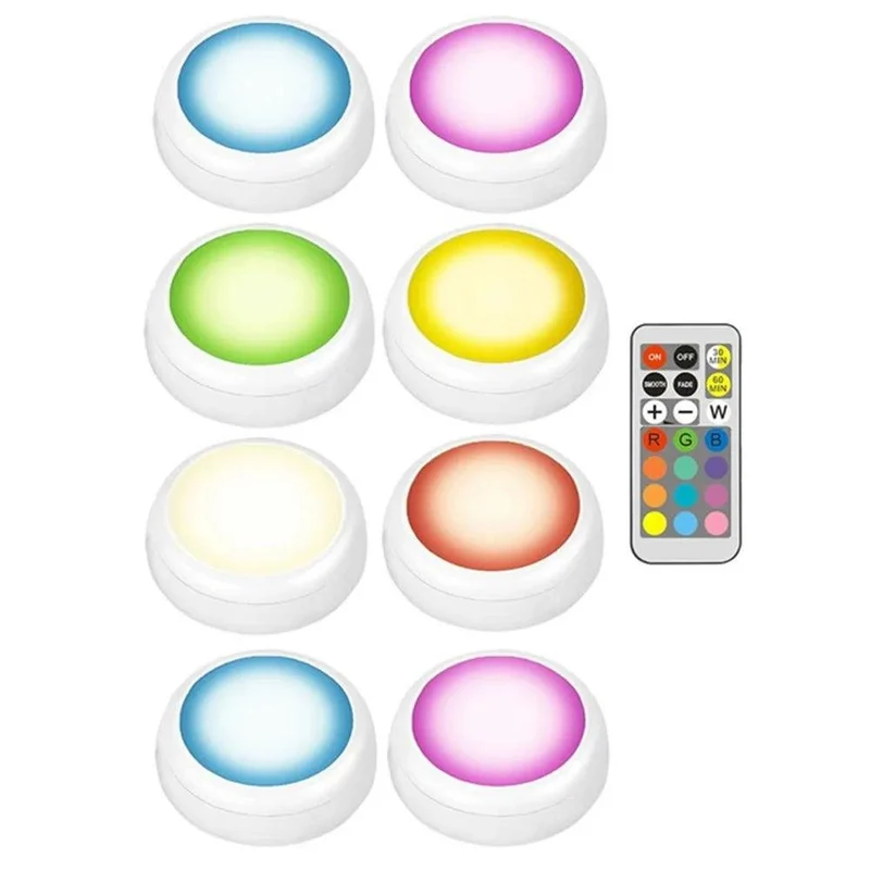 RGBW Battery Operated Under Cabinet LED Puck Light - Remote Control, Dual Size Options