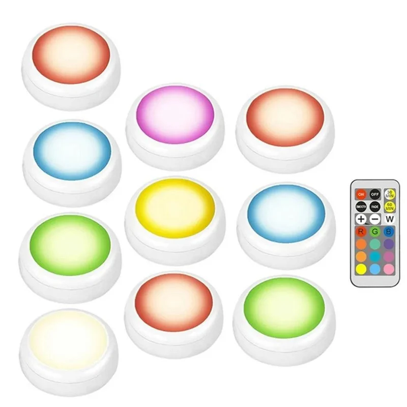 RGBW Battery Operated Under Cabinet LED Puck Light - Remote Control, Dual Size Options