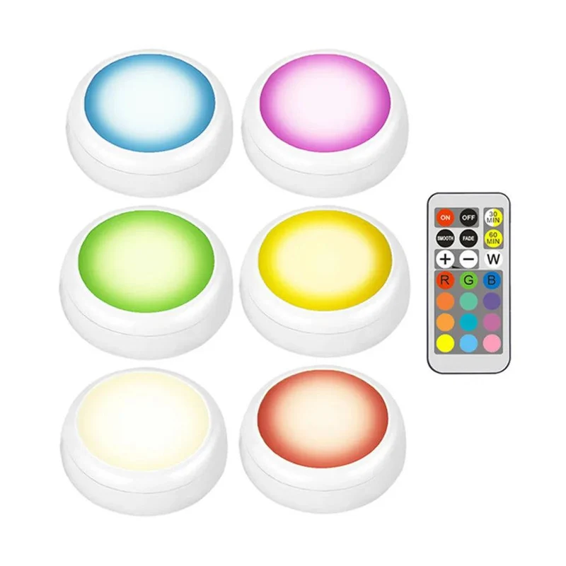 RGBW Battery Operated Under Cabinet LED Puck Light - Remote Control, Dual Size Options