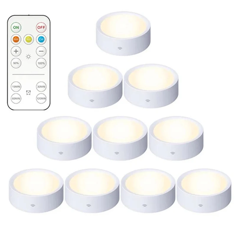 Remote & Press Control Under Cabinet LED Puck Lights - Timer, Rechargeable