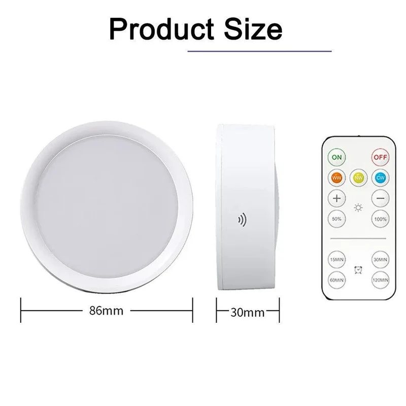 Remote & Press Control Under Cabinet LED Puck Lights - Timer, Rechargeable