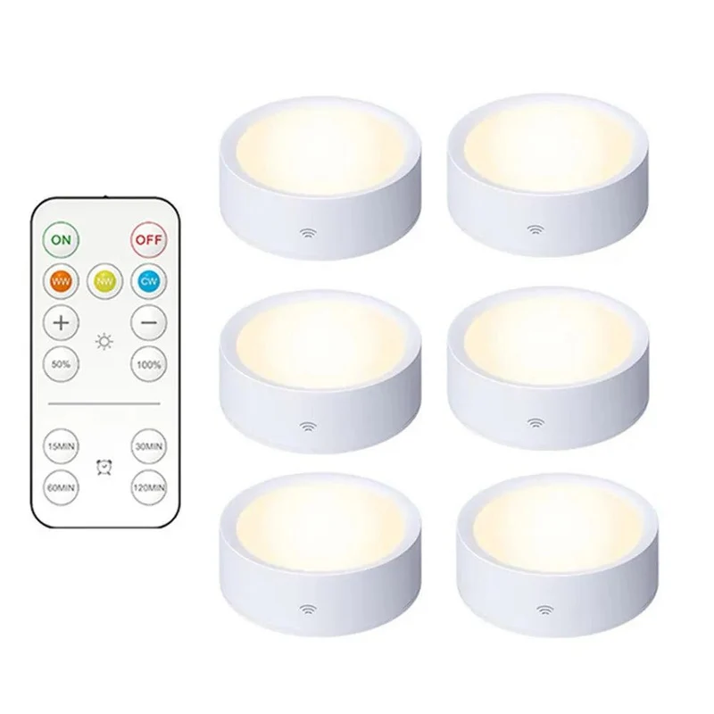 Remote & Press Control Under Cabinet LED Puck Lights - Timer, Rechargeable