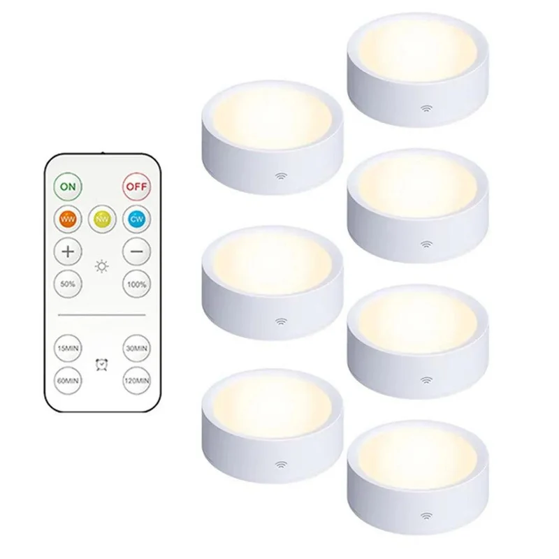 Remote & Press Control Under Cabinet LED Puck Lights - Timer, Rechargeable