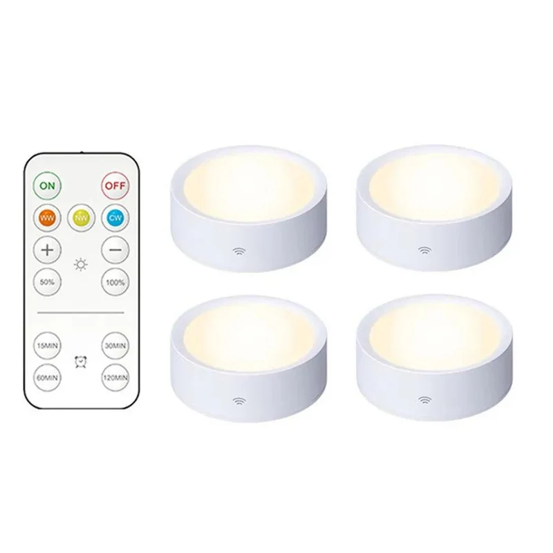 Remote & Press Control Under Cabinet LED Puck Lights - Timer, Rechargeable