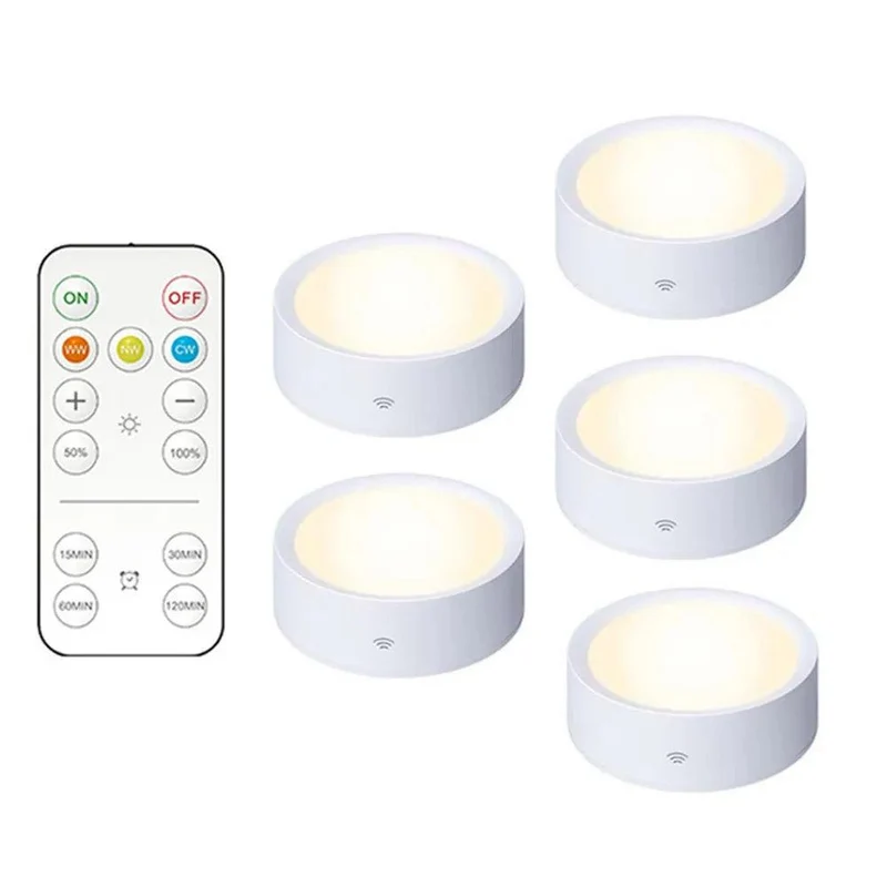 Remote & Press Control Under Cabinet LED Puck Lights - Timer, Rechargeable