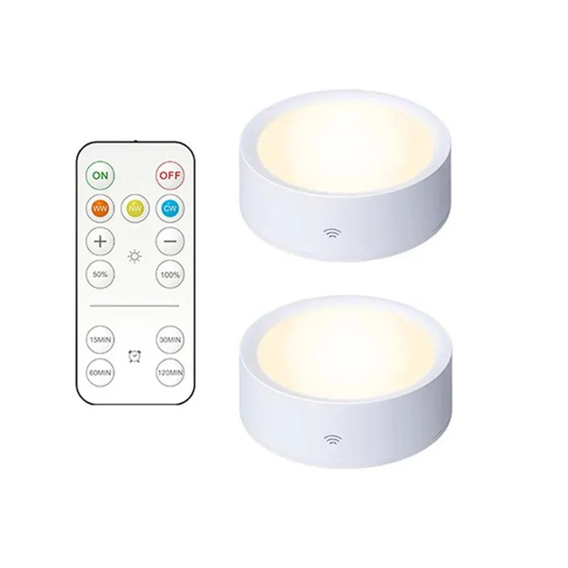 Remote & Press Control Under Cabinet LED Puck Lights - Timer, Rechargeable