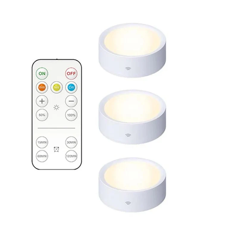 Remote & Press Control Under Cabinet LED Puck Lights - Timer, Rechargeable