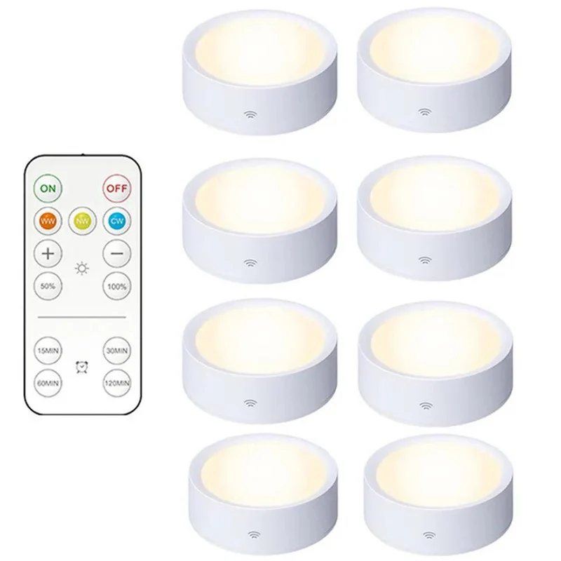 Remote & Press Control Under Cabinet LED Puck Lights - Timer, Rechargeable