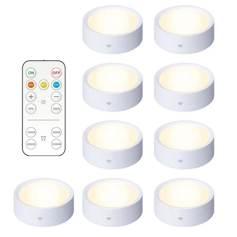 Remote & Press Control Under Cabinet LED Puck Lights - Timer, Rechargeable