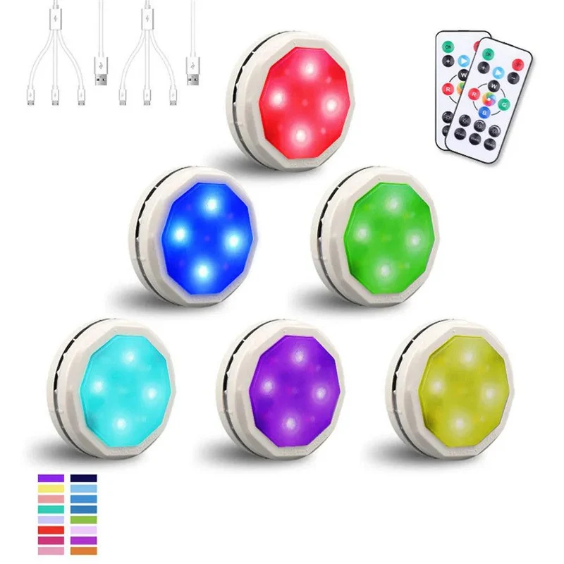 RGBW Dimmable Under Cabinet LED Puck Light - Remote Control, 2 Modes