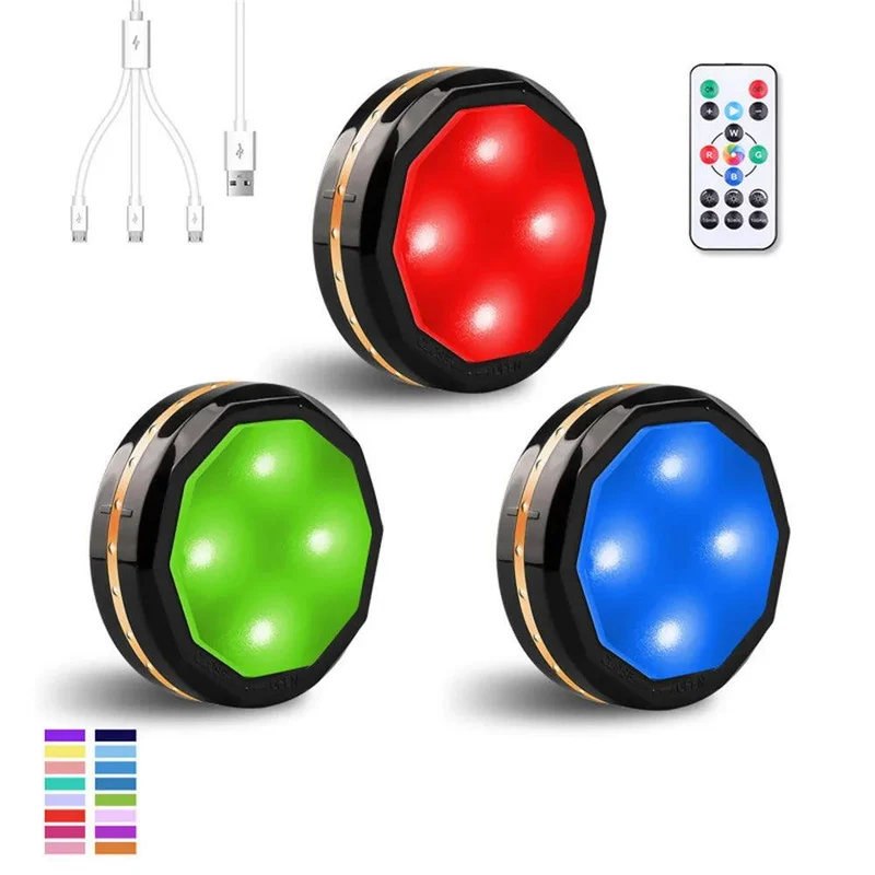 RGBW Dimmable Under Cabinet LED Puck Light - Remote Control, 2 Modes