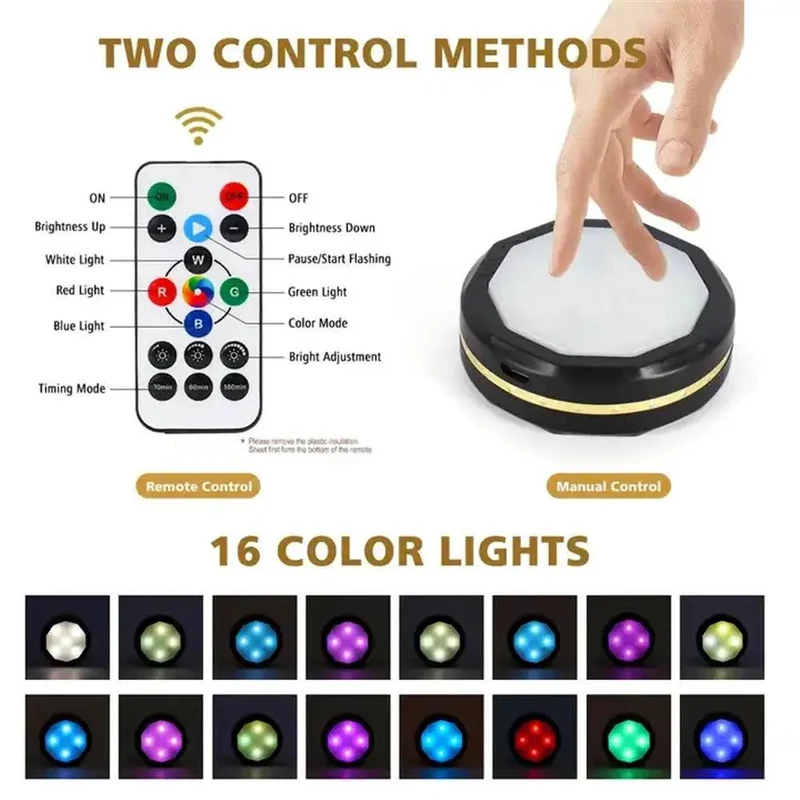 RGBW Dimmable Under Cabinet LED Puck Light - Remote Control, 2 Modes