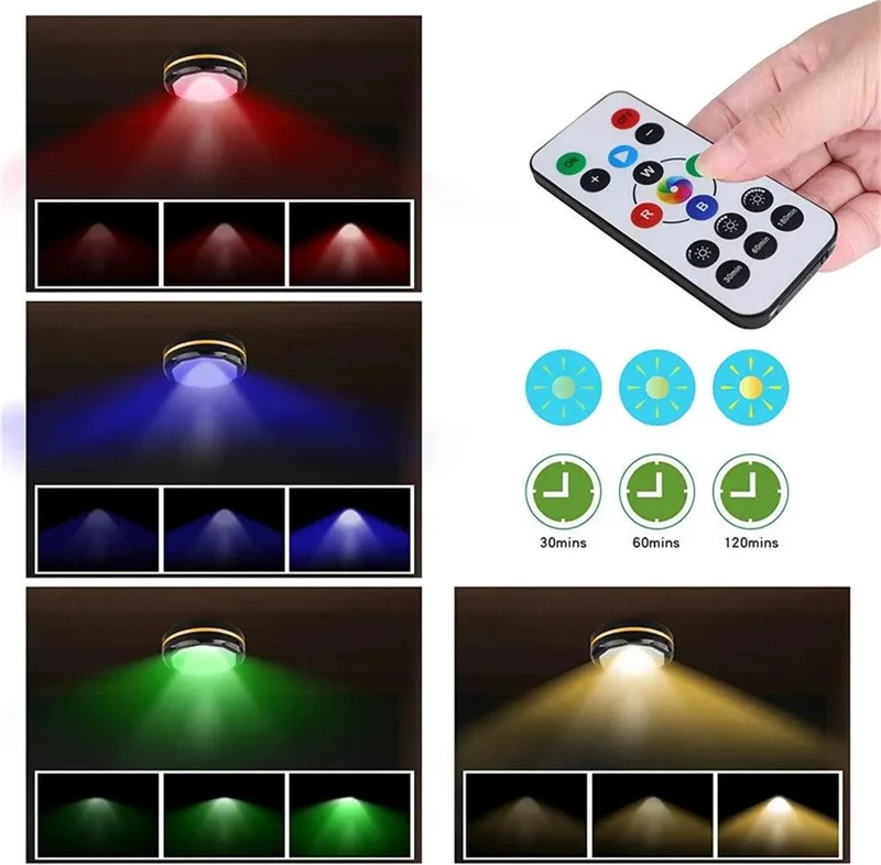 RGBW Dimmable Under Cabinet LED Puck Light - Remote Control, 2 Modes