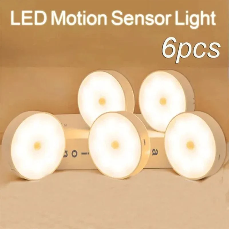 8-LED PIR Motion Sensor Under Cabinet LED Puck Light - Auto On/Off, USB Rechargeable