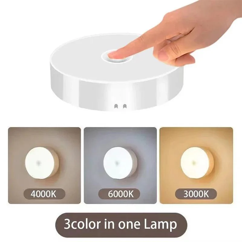 3-Color USB Rechargeable Under Cabinet LED Puck Lights - Touch Dimmer, Magnetic Base