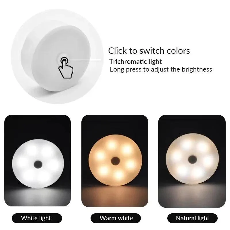 3-Color USB Rechargeable Under Cabinet LED Puck Lights - Touch Dimmer, Magnetic Base