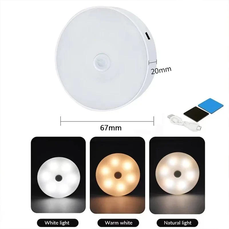 3-Color USB Rechargeable Under Cabinet LED Puck Lights - Touch Dimmer, Magnetic Base