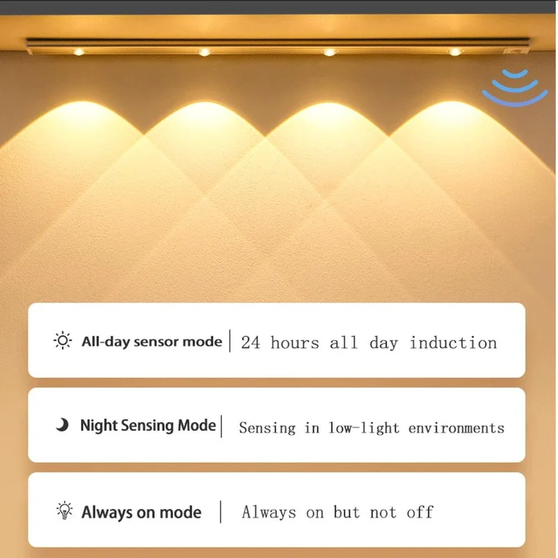 4-Mode Under Cabinet LED Light Bar - Motion Sensor, 3-Color Battery Powered