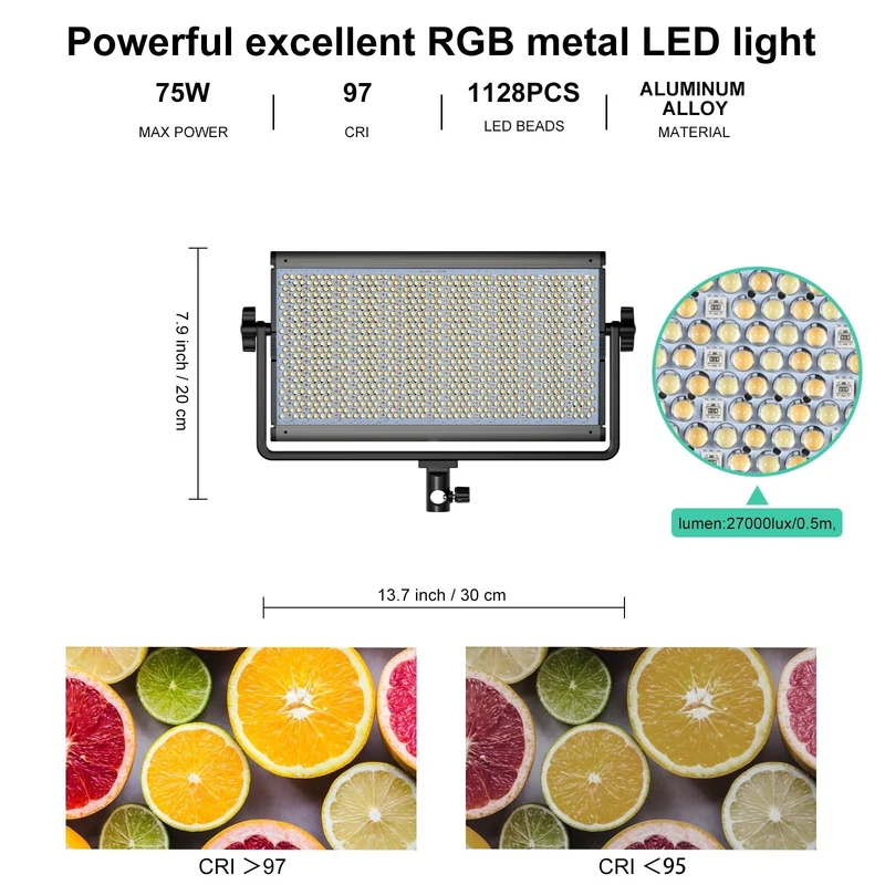 GVM-1500D 75W Powerful Bi-color and RGB Video Panel Light 3 kits