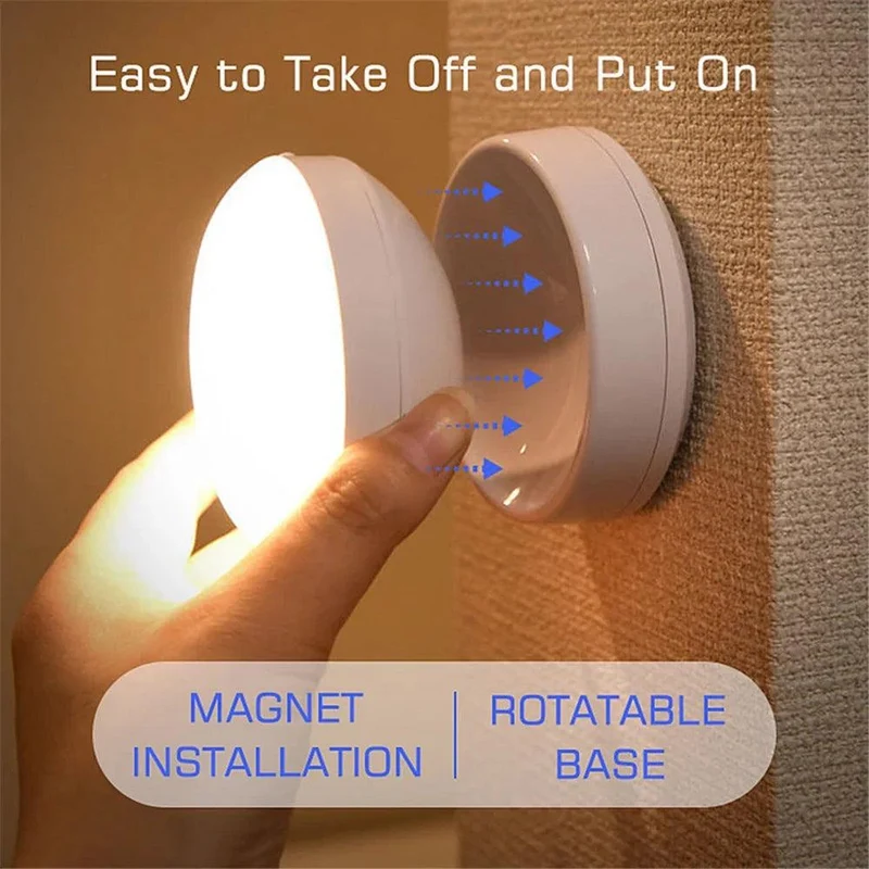 360° Adjustable Base LED Night Light - USB Rechargeable, Motion Sensor