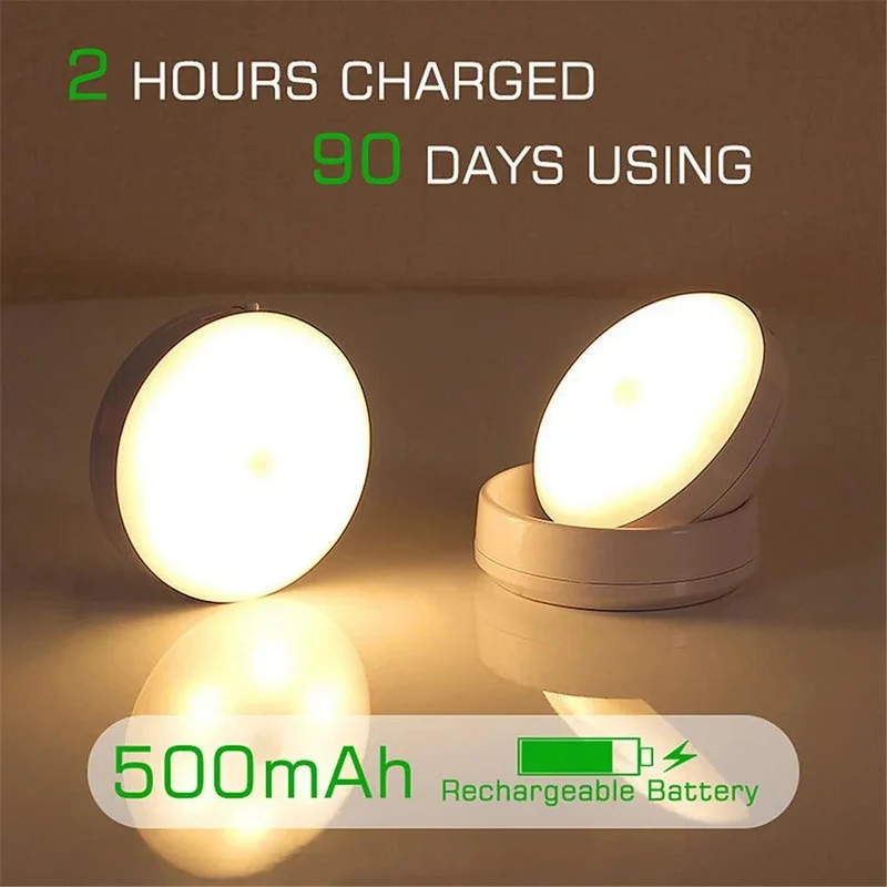 360° Adjustable Base LED Night Light - USB Rechargeable, Motion Sensor