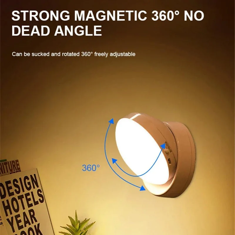 360° Adjustable Base LED Night Light - USB Rechargeable, Motion Sensor