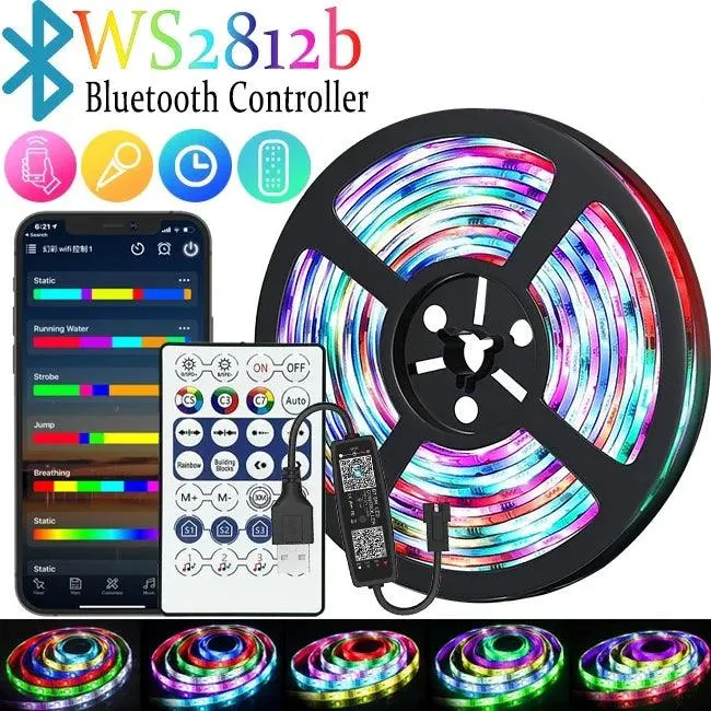 WS2812B RGBIC LED Strip Light - 5V USB Powered, Smart App Control, Chasing Effect, TV Backlight