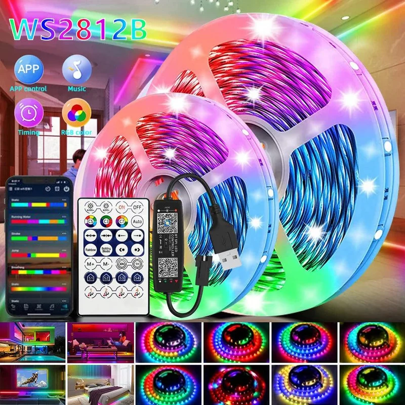 WS2812B RGBIC LED Strip Light - 5V USB Powered, Smart App Control, Chasing Effect, TV Backlight