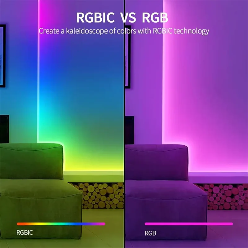 RGBIC Silicone Neon LED Strip Light - Tuya Smart App, IP65 Waterproof, USB 5V, Voice Control