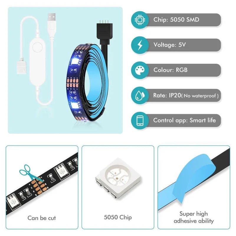 Tuya Zigbee & WiFi RGB LED Strip Light - SMD 5050, 5V USB Powered, Smart App Control