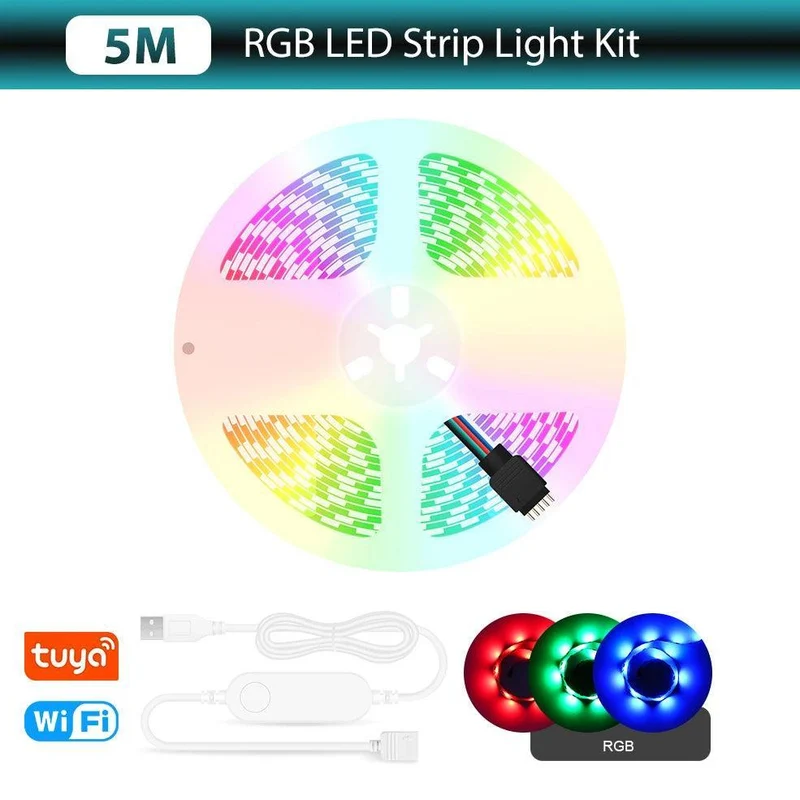 Tuya Zigbee & WiFi RGB LED Strip Light - SMD 5050, 5V USB Powered, Smart App Control