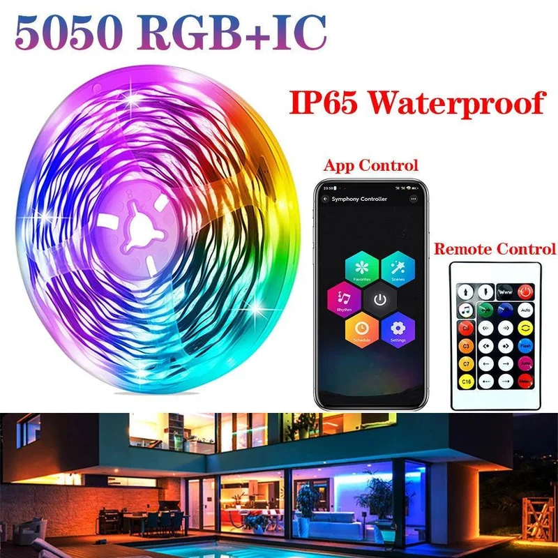 SMD 5050 RGBIC USB LED Strip Light - Smart App Control, Music Sync, IP65