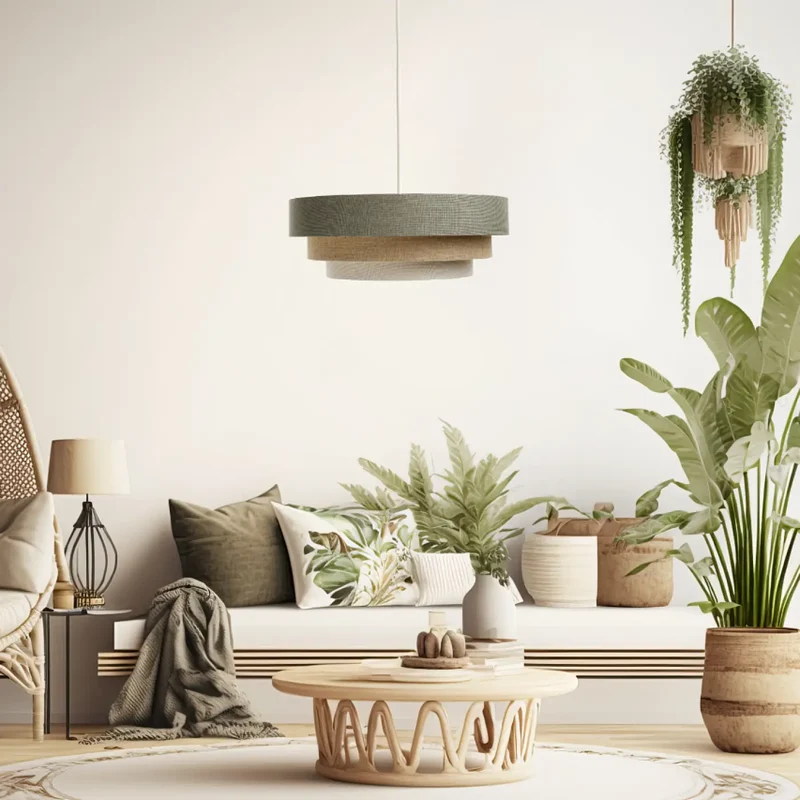 Suspension Luminaire | TRINITI BOHO ELEGANT (Vert Gris/Crème/Beige)