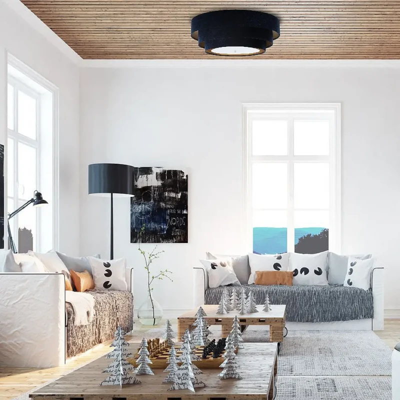 Luminaire Plafonnier | TRINITI VELOURSSTOFF (Bleu Marine/Doré)