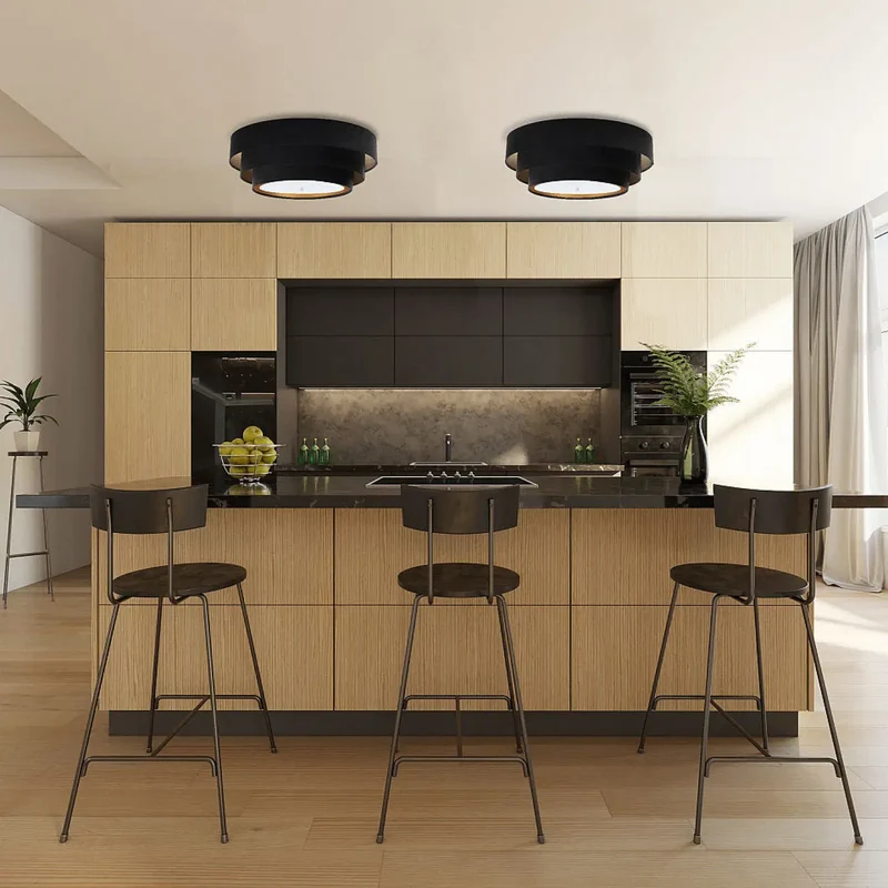Luminaire Plafonnier | TRINITI VELOURSSTOFF (Noir/Doré)