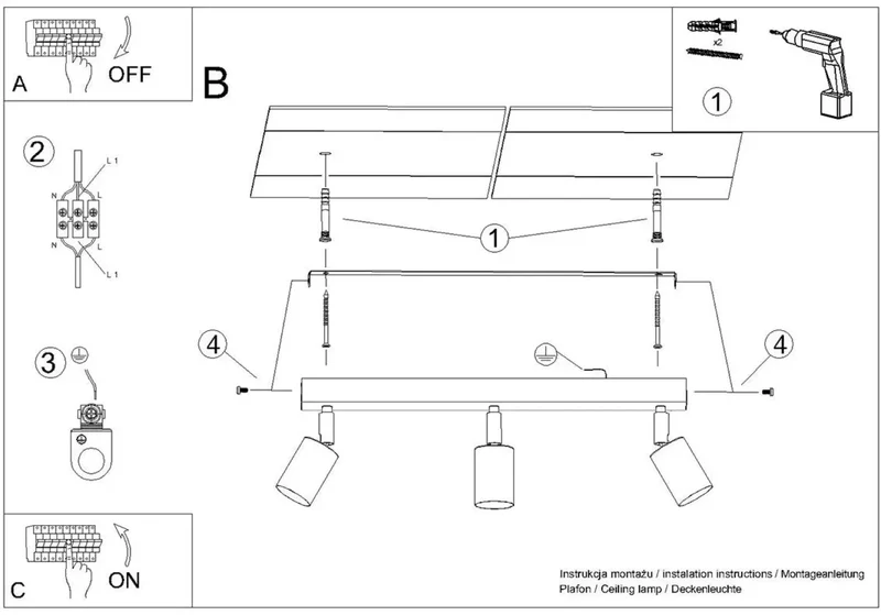 Luminaire Plafonnier | WINX 3 (Noir/Cooper)