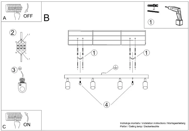 Luminaire Plafonnier | WINX 4L (Noir/Doré)