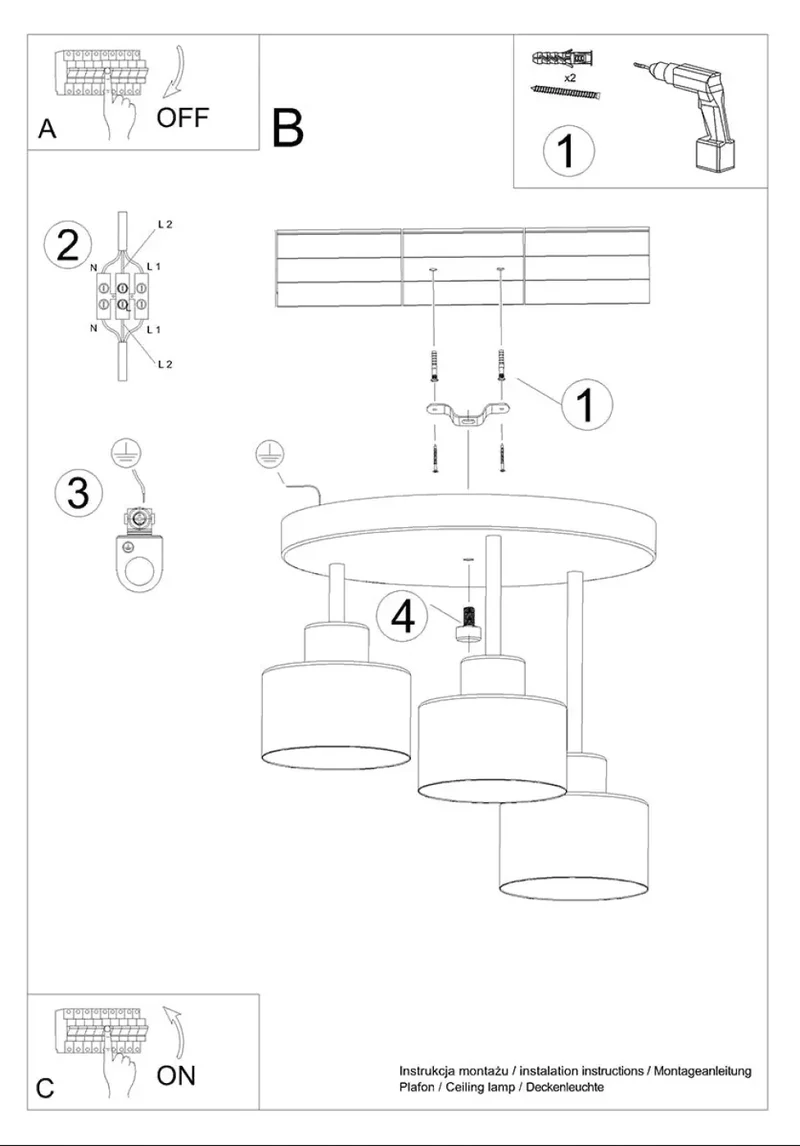 Luminaire Plafonnier | SAVAR 3 (Noir)